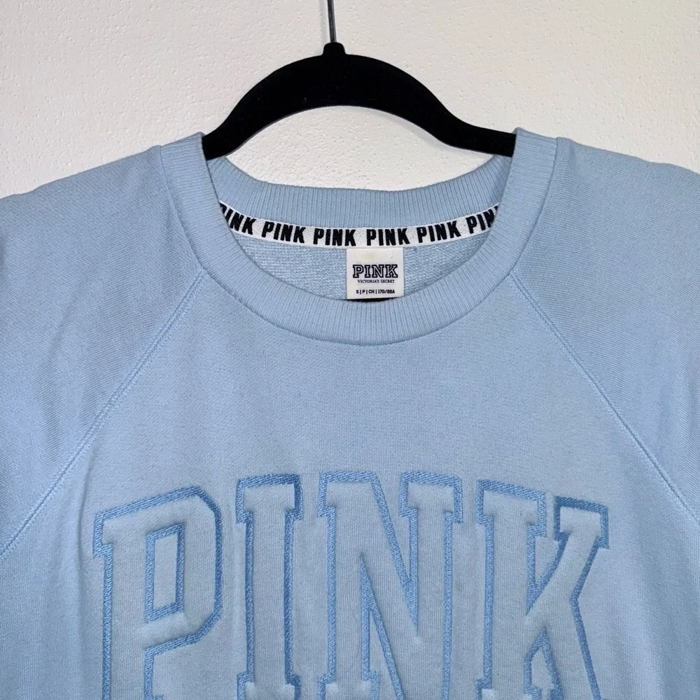 Victoria’s Secret PINK Baby Blue Sweatshirt Embroidered Logo Small Women’s - Picture 2 of 12